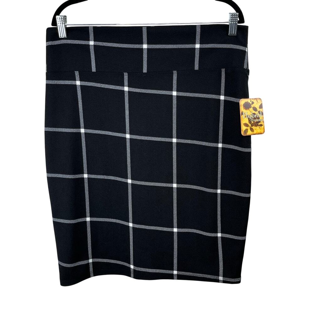 Hybrid & Company Black & White Plaid Stretchy Knee Length Skirt NWT Plus Size 1X